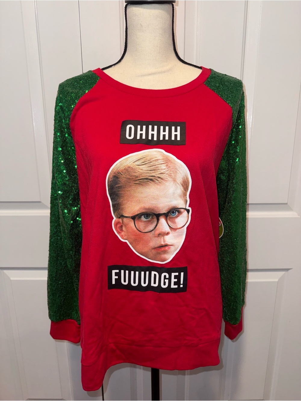 Women’s A Christmas Story Sequin Ralphy Oh Fudge Long Sleeve Top